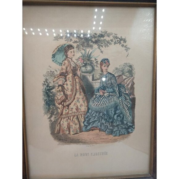 Pair Of Vintage La Mode Illustrée Fashion Prints In Wooden Frames - Picture 3 of 4